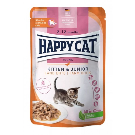 Happy Cat Meat in Sauce - Kitten & Junior Land-Ente - konservtoit kassipoegadele pardiga